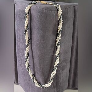 Multi Stran Black and Cream Pearl Necklace